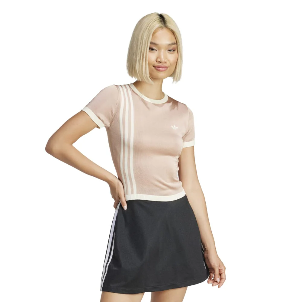 Knitted 3-Stripes Short T-Shirt Pink - Image 2