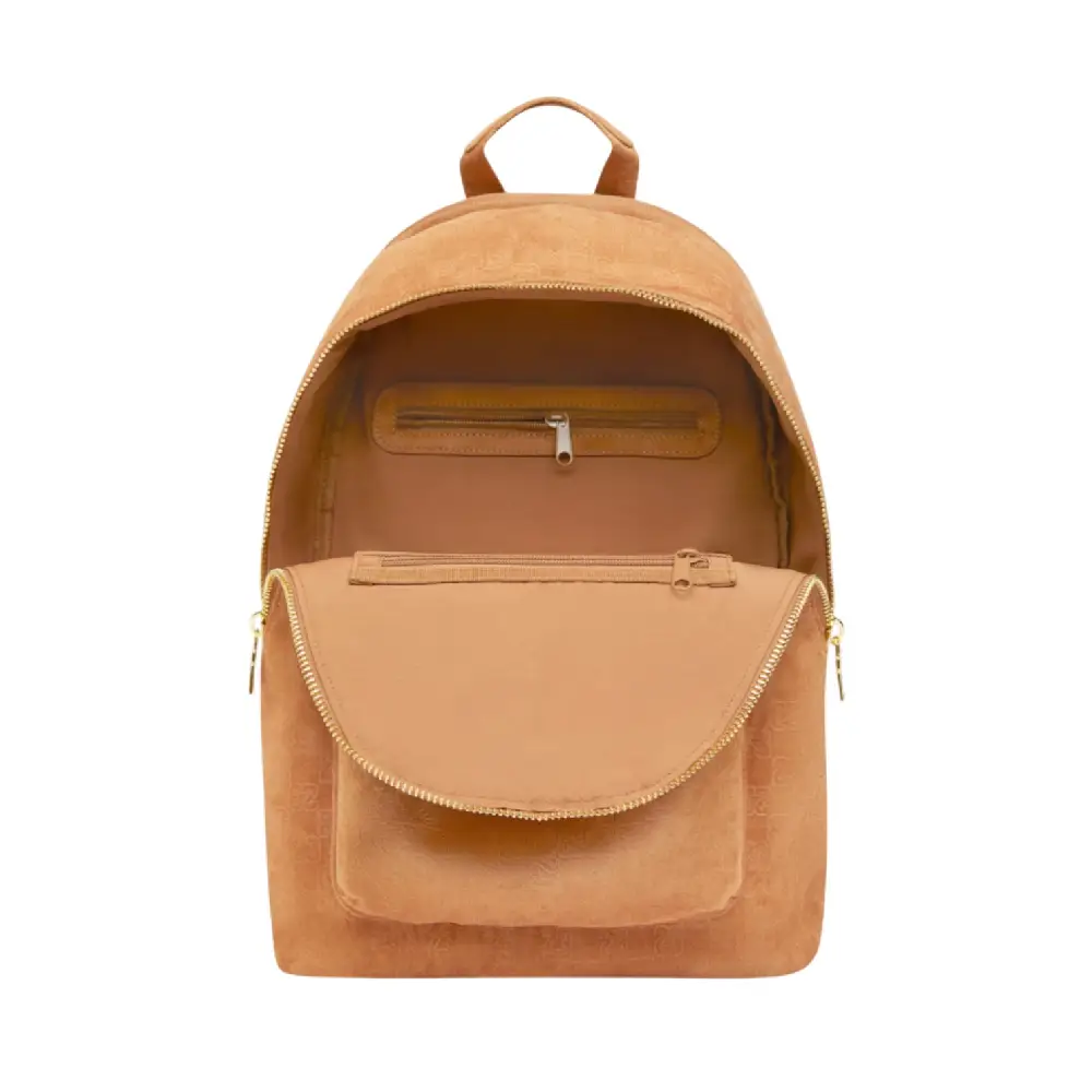 Suede Monogram Backpack Beige - Image 3