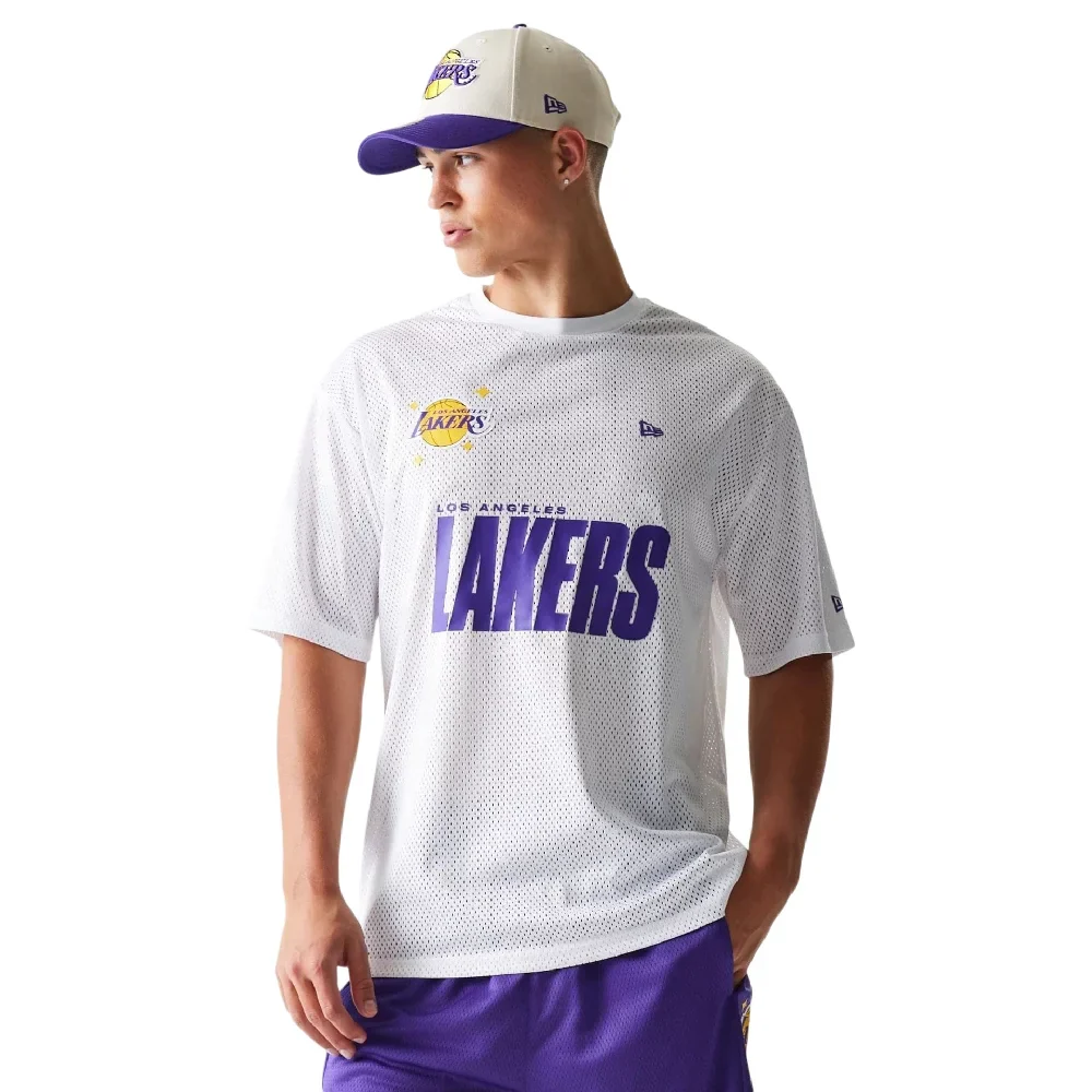 LA Lakers NBA Graphic Mesh White T-Shirt