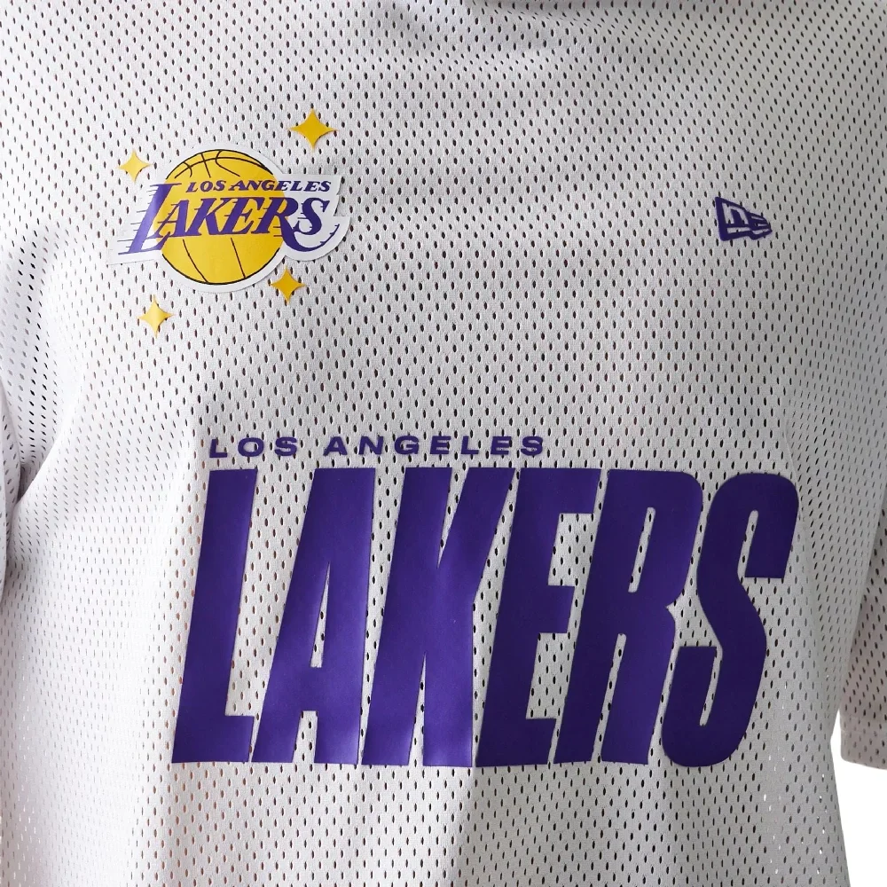 LA Lakers NBA Graphic Mesh White T-Shirt - Image 3