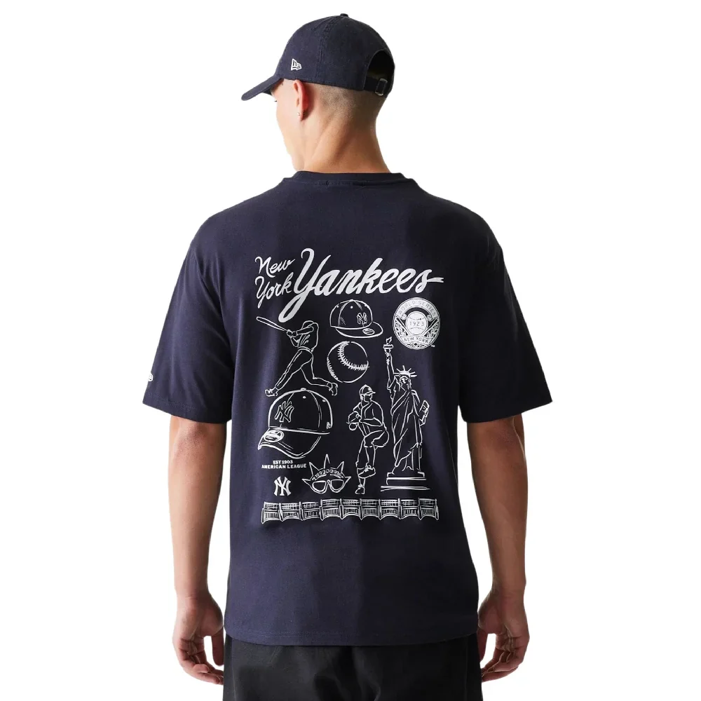 New York Yankees MLB Baseball Graphic Navy Oversized T-Shirt - Image 2