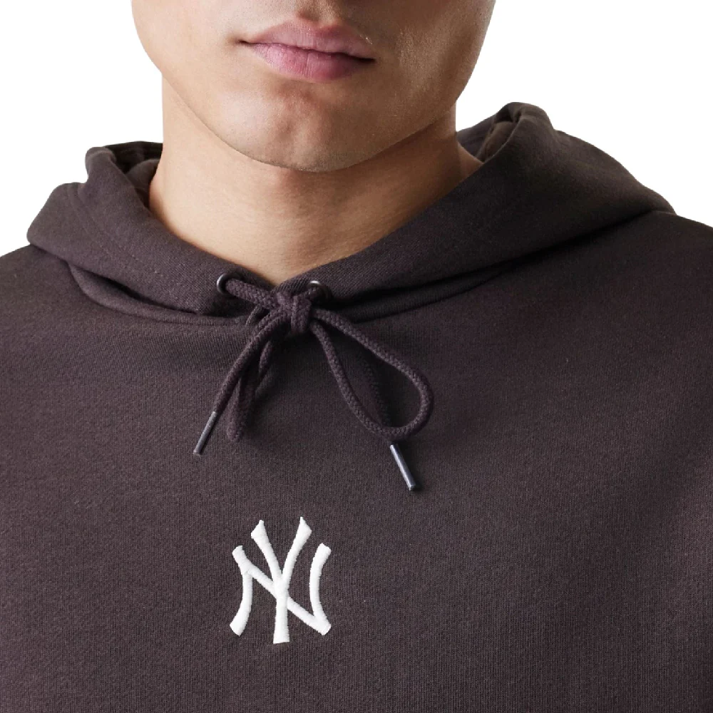 New York Yankees MLB Midi League Essential Dark Brown Oversized Pullover Hoodie - Image 3
