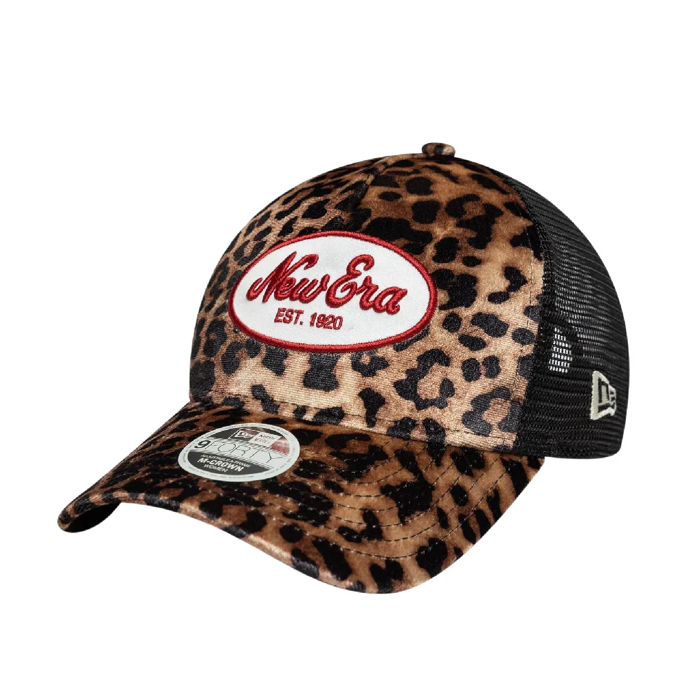 Womens New Era Leopard Light Beige 9FORTY M-Crown A-Frame Trucker Cap