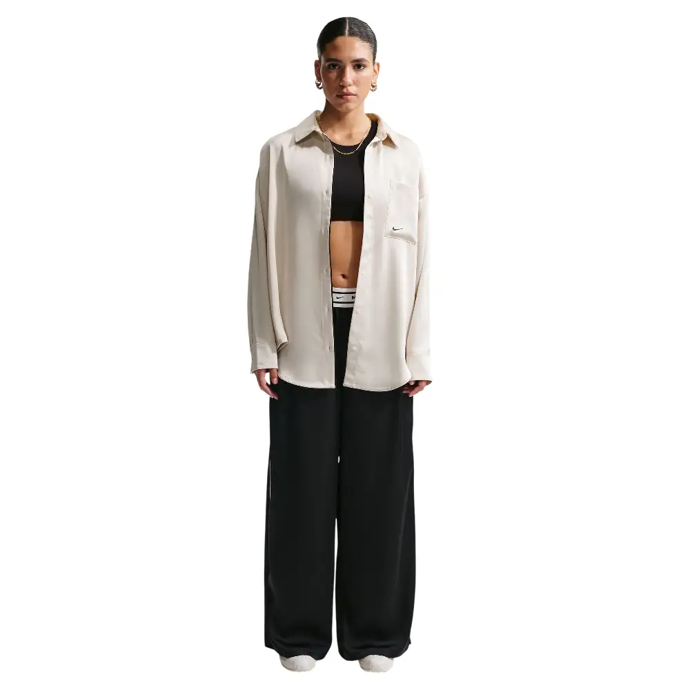 Sportswear Oversized Satin Long-Sleeve Top White