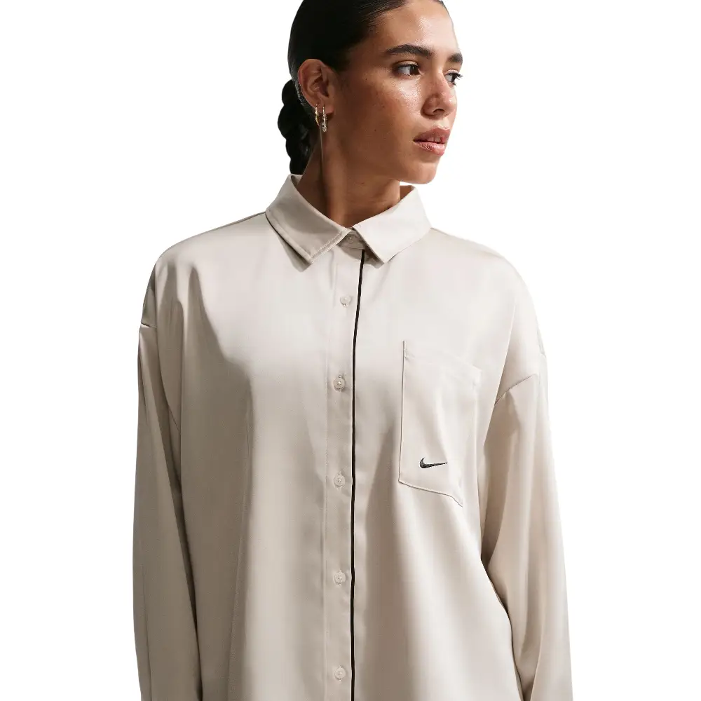 Sportswear Oversized Satin Long-Sleeve Top White - Image 3
