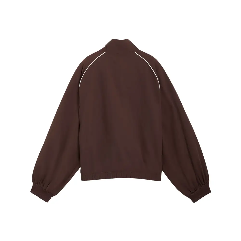T7 Balloon Sleeve Piping Relaxed Woven Track Jacket Brown - Image 2