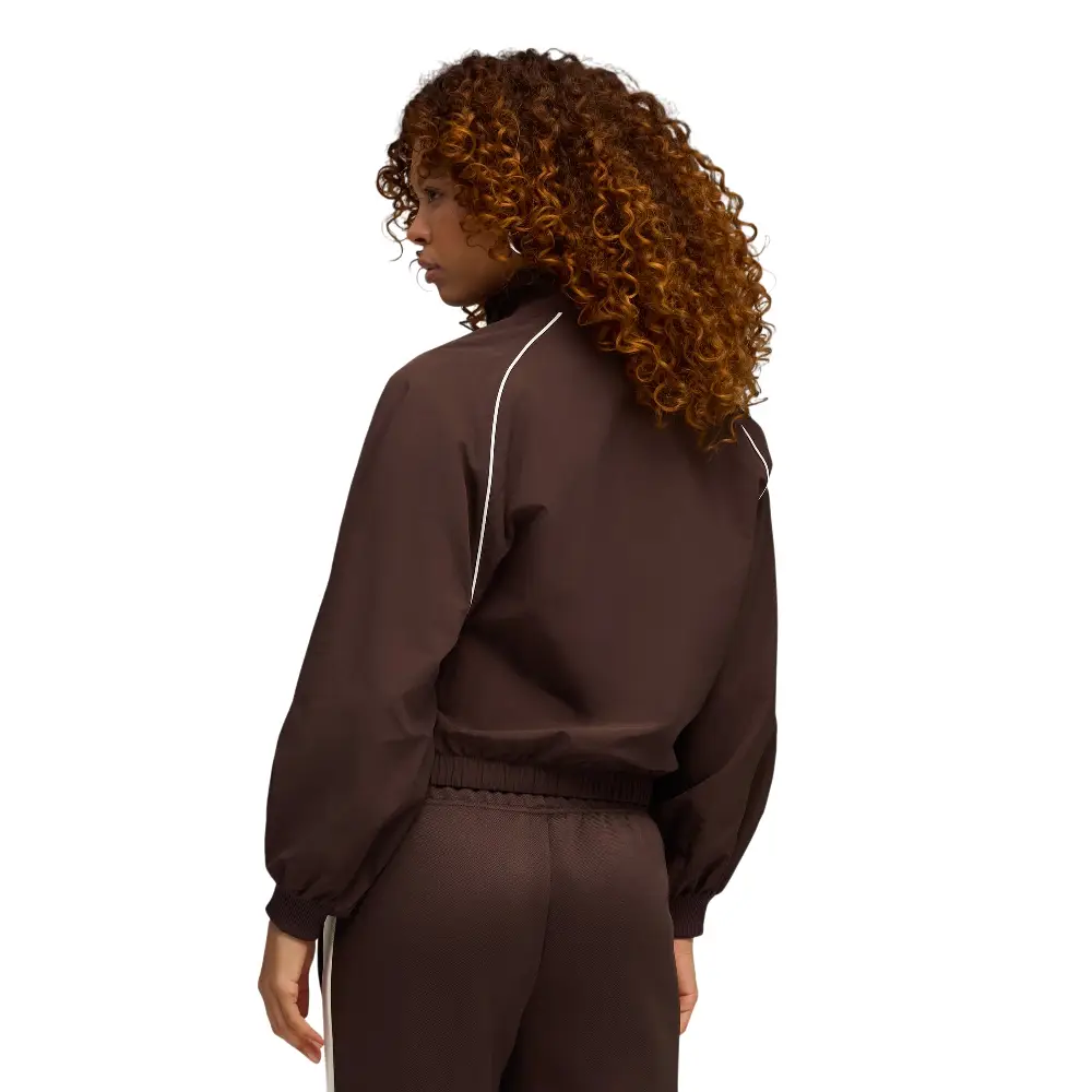 T7 Balloon Sleeve Piping Relaxed Woven Track Jacket Brown - Image 4