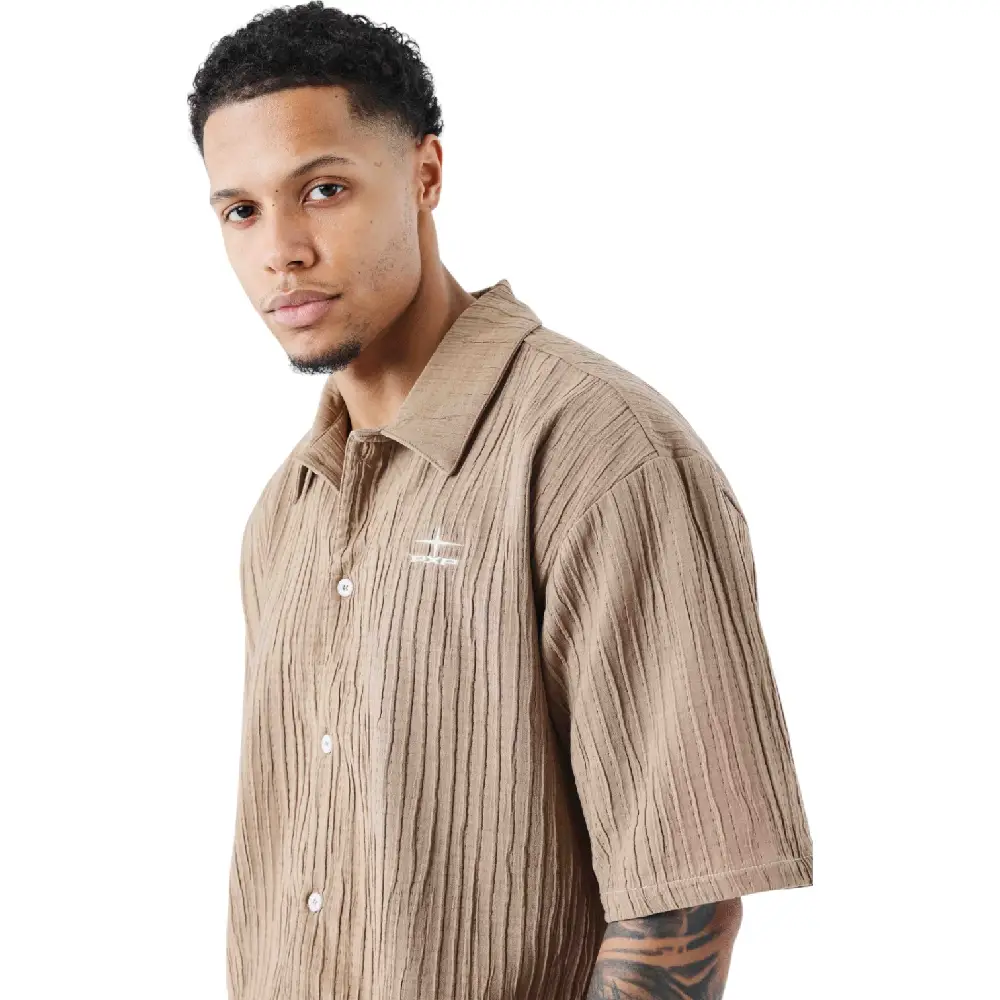 Pleated Casual Shirt Beige - Image 3
