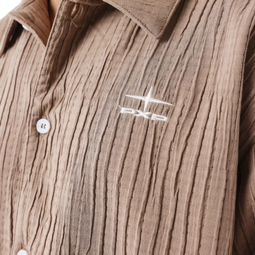 Pleated Casual Shirt Beige - Image 4